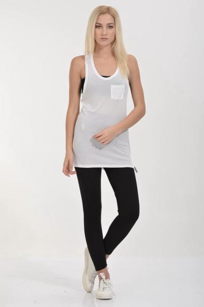 Cotton Candy Cepli Yuvarlak Yaka İpek Jersey Kadın Atlet T-Shirt - Beyaz