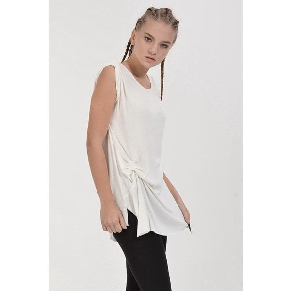 Cotton Candy Belden Düğümlü Kadın Atlet T-Shirt - Beyaz