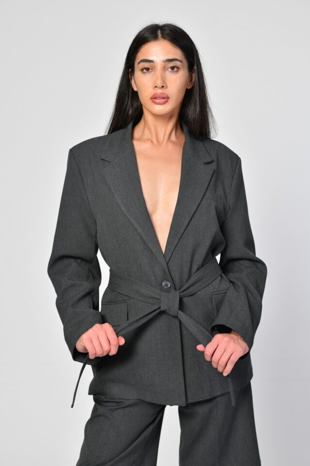 FAF Kemerli Blazer Ceket  - Antrasit