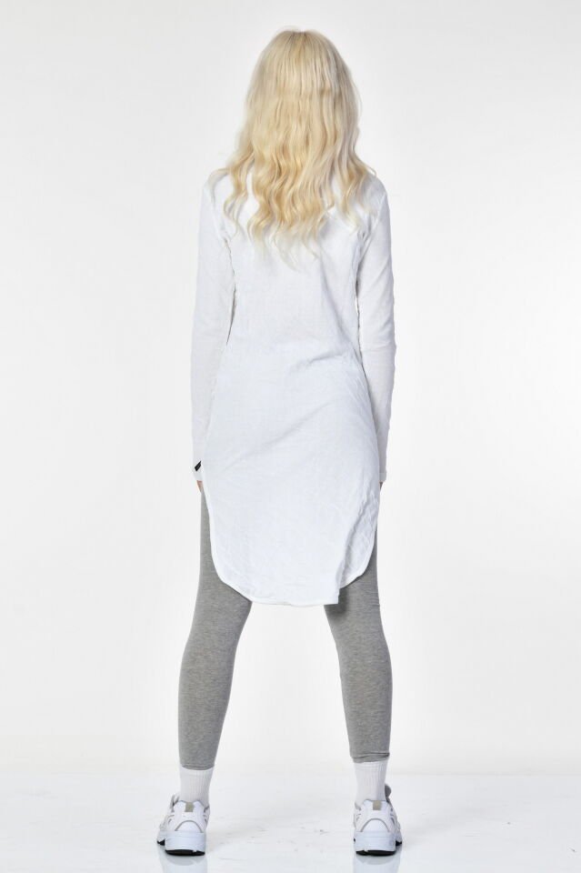 Cotton Candy Smokin Etekli Uzun Kol Kadın T-Shirt - Beyaz