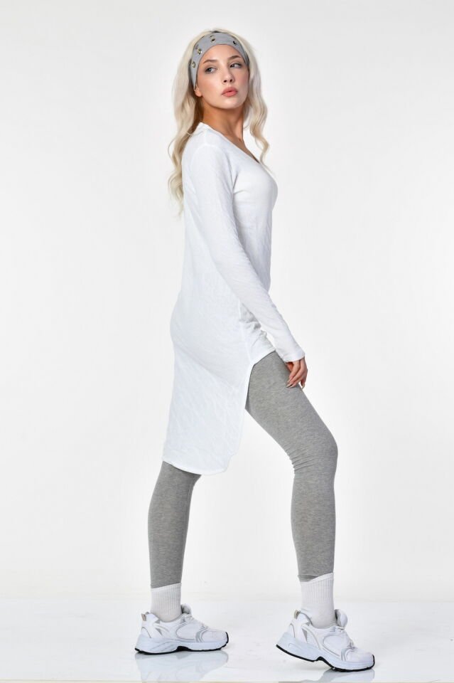 Cotton Candy Smokin Etekli Uzun Kol Kadın T-Shirt - Beyaz