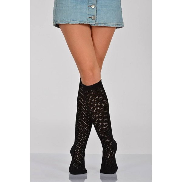 Kadın File Desenli  Dizaltı Çorabı  - Siyah 12\\\'li Paket