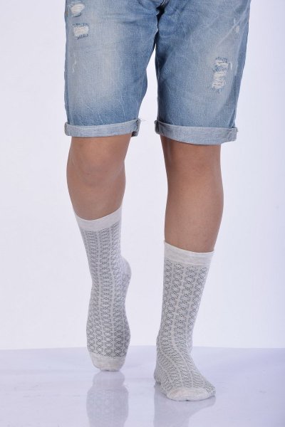 Erkek Desenli Bambu Soket Çorabı  - Açık Gri