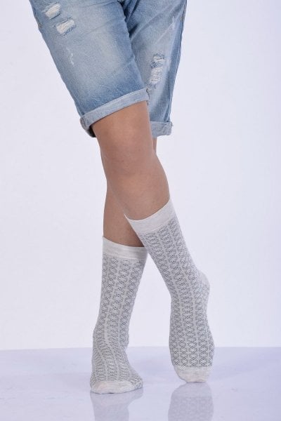Erkek Desenli Bambu Soket Çorabı  - Açık Gri