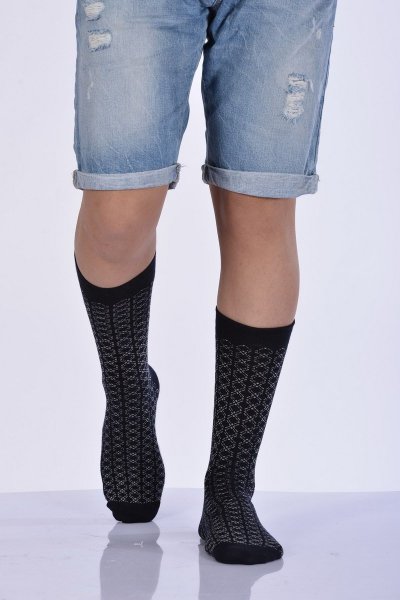 Erkek Desenli Bambu Soket Çorabı  - Lacivert