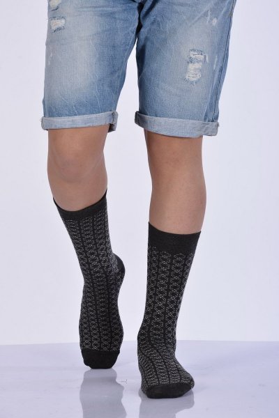 Erkek Desenli Bambu Soket Çorabı  - Koyu Gri