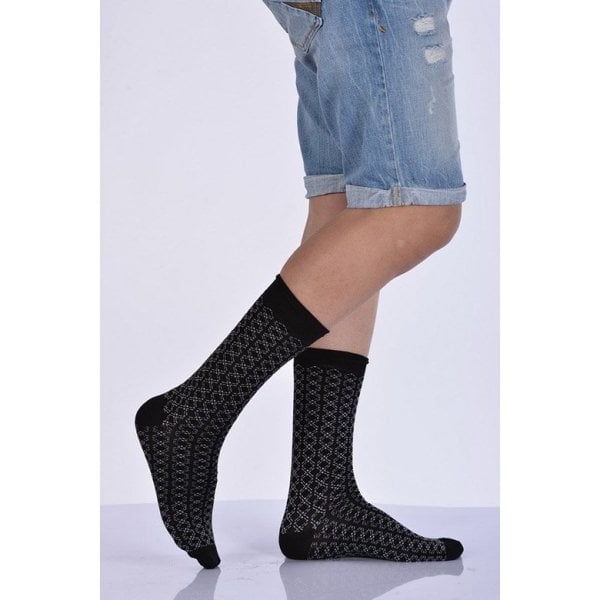 Erkek Desenli Bambu Soket Çorabı  - Siyah