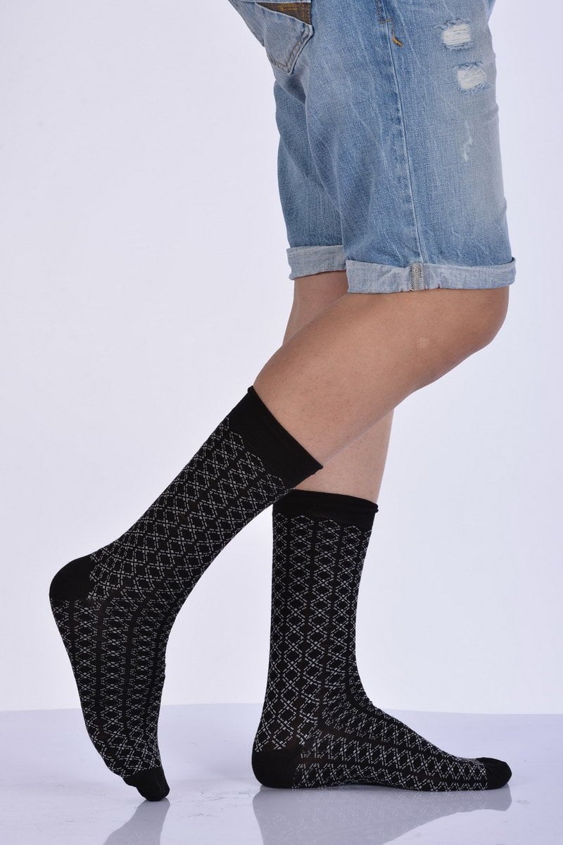 Erkek Desenli Bambu Soket Çorabı  - Siyah