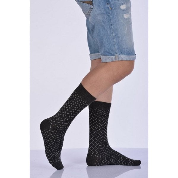 Erkek Desenli Bambu Soket Çorabı  - Koyu Gri
