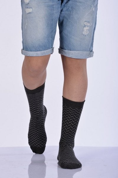 Erkek Desenli Bambu Soket Çorabı  - Koyu Gri