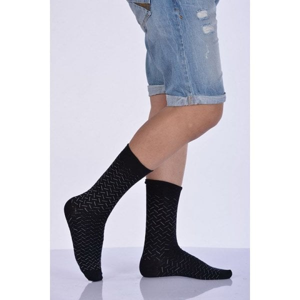 Erkek Desenli Bambu Soket Çorabı  - Lacivert