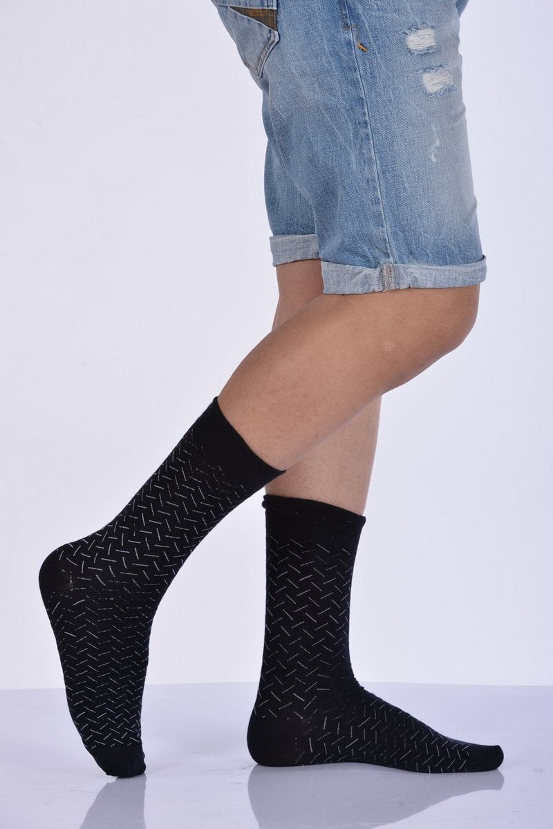 Erkek Desenli Bambu Soket Çorabı  - Lacivert