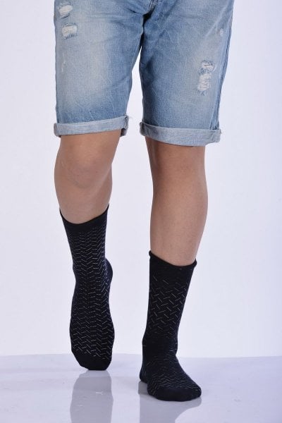 Erkek Desenli Bambu Soket Çorabı  - Lacivert