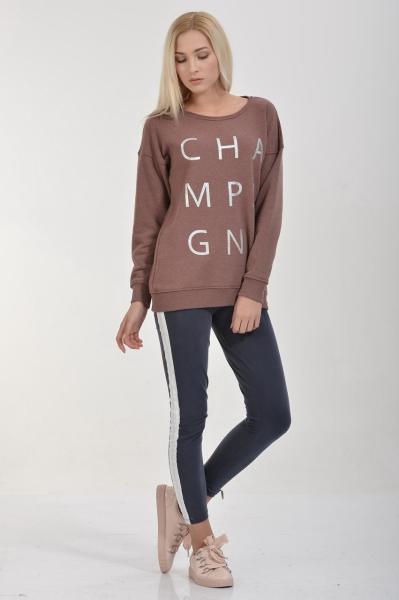 Cotton Candy Champagne Gümüş Baskılı Kadın Sweatshirt - Kızıl Melanj