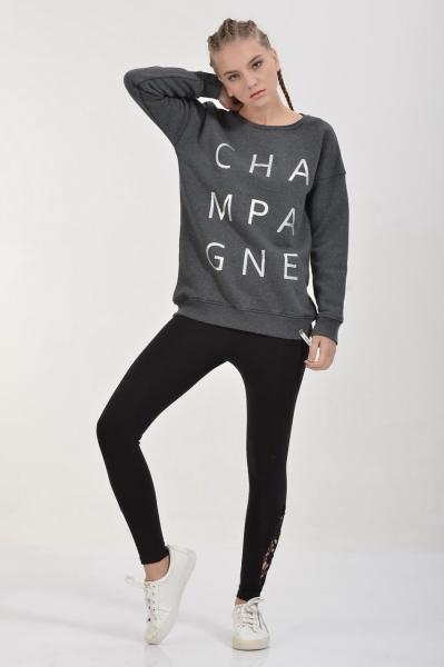 Cotton Candy Champagne Gümüş Baskılı Kadın Sweatshirt - Antrasit