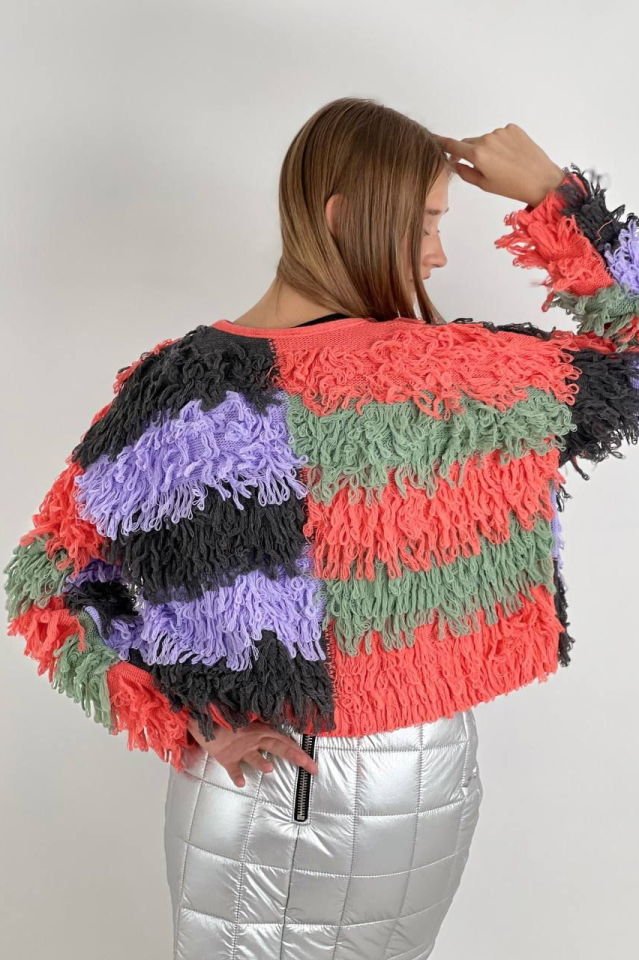 Miss Poem Püsküllü Çok Renkli Triko Hırka  - Çok Renkli