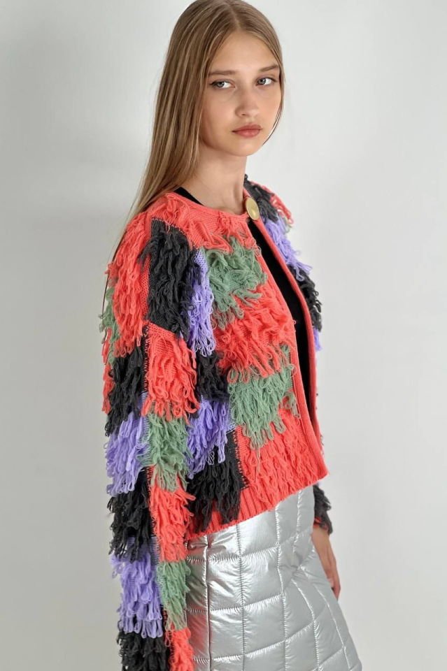 Miss Poem Püsküllü Çok Renkli Triko Hırka  - Çok Renkli