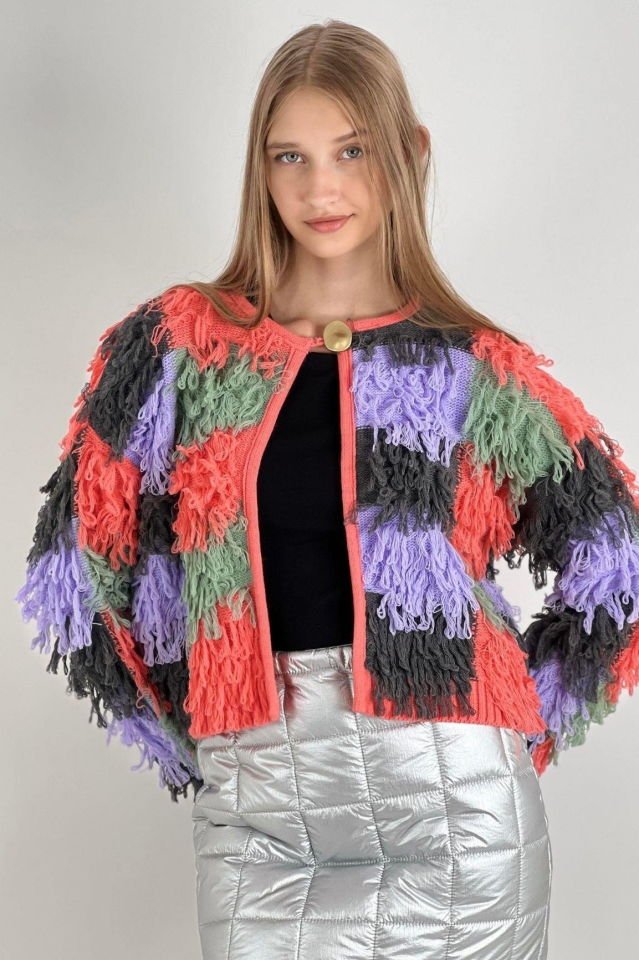 Miss Poem Püsküllü Çok Renkli Triko Hırka  - Çok Renkli