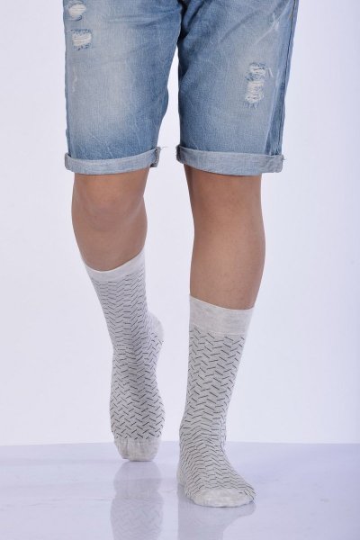 Erkek Desenli Bambu Soket Çorabı  - Açık Gri