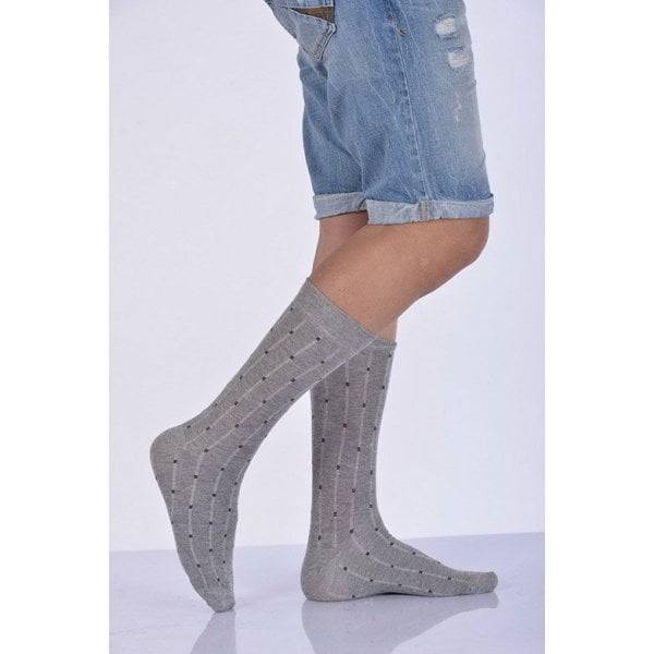 Erkek Desenli Bambu Soket Çorabı  - Açık Gri
