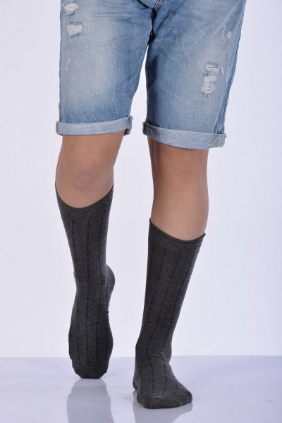 Erkek Desenli Bambu Soket Çorabı  - Gri