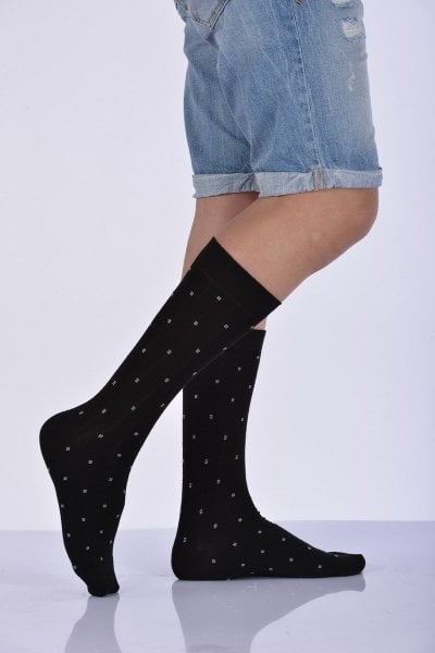 Erkek Desenli Bambu Soket Çorabı  - Siyah