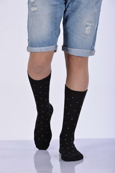 Erkek Desenli Bambu Soket Çorabı  - Siyah