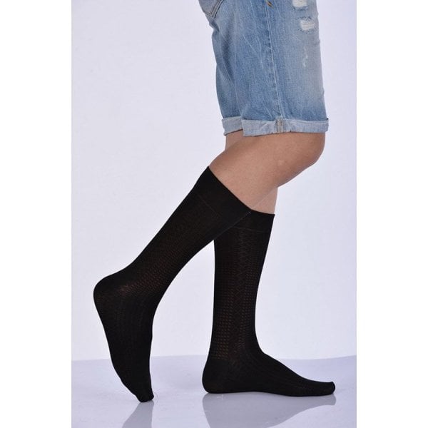 Erkek Desenli Bambu Soket Çorabı  - Siyah