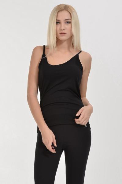 Cotton Candy İnce Askılı Basic Kadın Atlet T-Shirt - Siyah