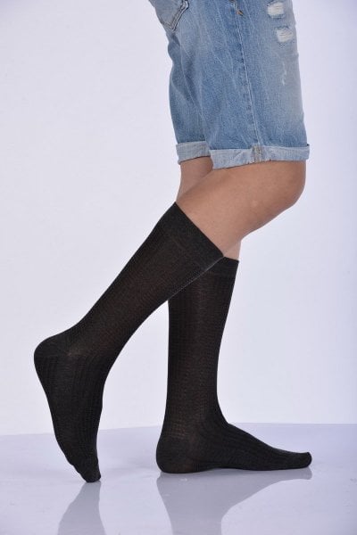 Erkek Desenli Bambu Soket Çorabı  - Koyu Gri