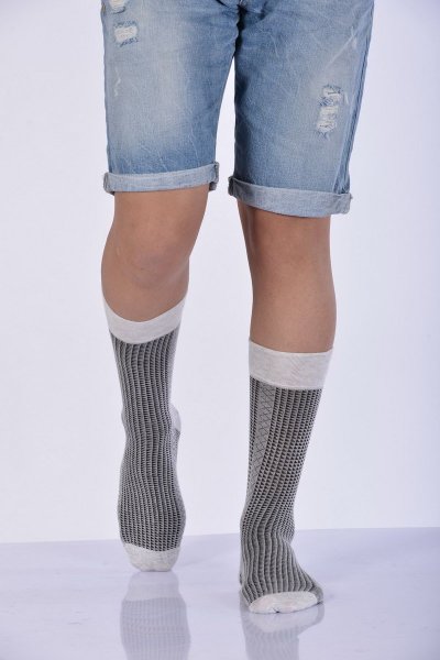 Erkek Desenli Bambu Soket Çorabı  - Açık Gri