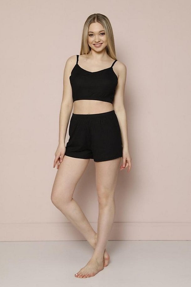 Askılı Crop Top Kadın Pijama Takımı 5532-6  - Siyah