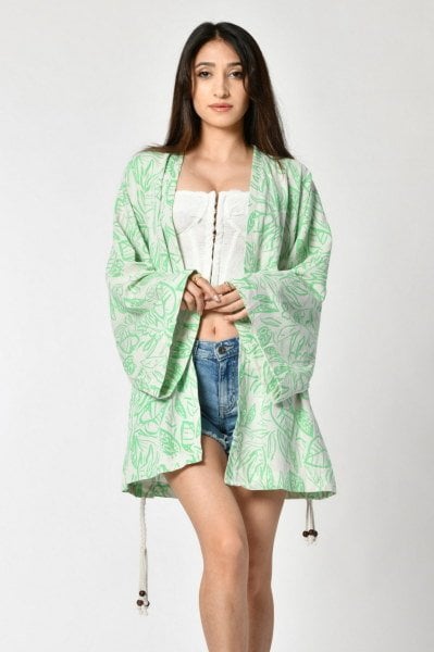 Valeur Desenli Kemer Detaylı Kimono  - Yeşil