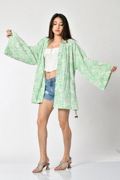 Valeur Desenli Kemer Detaylı Kimono  - Yeşil