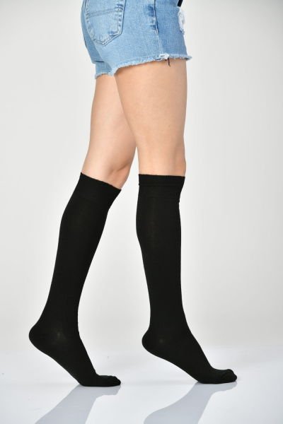 3'Lü Paket Kadın Yün Dizaltı Çorabı Siyah