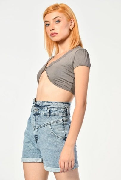 Kadın Büstiyer Bolero Bluz  - Kurşuni Kurşuni - L