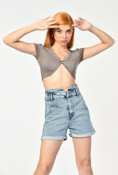 Kadın Büstiyer Bolero Bluz  - Kurşuni Kurşuni - L