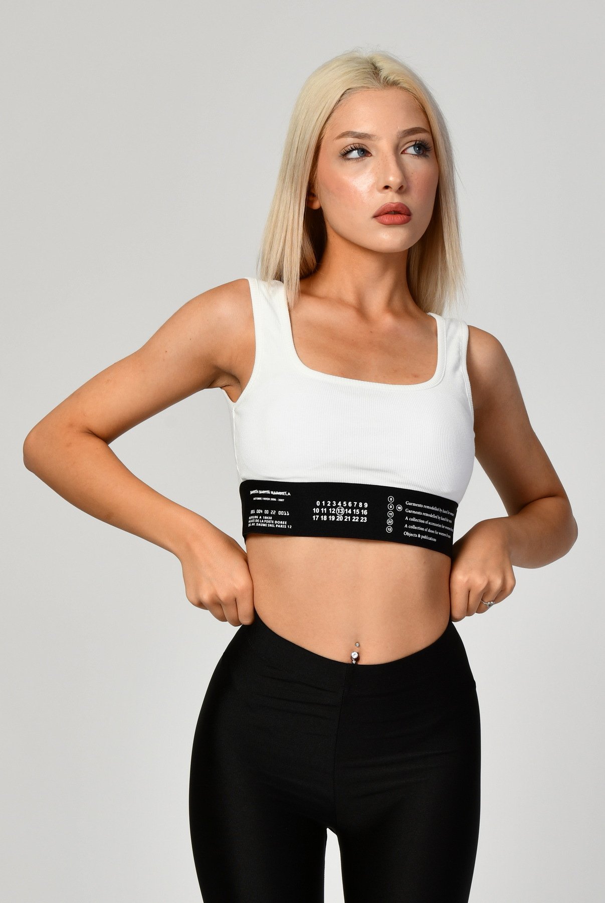 QUZU Lastik Detaylı Crop Top Atlet  - Beyaz