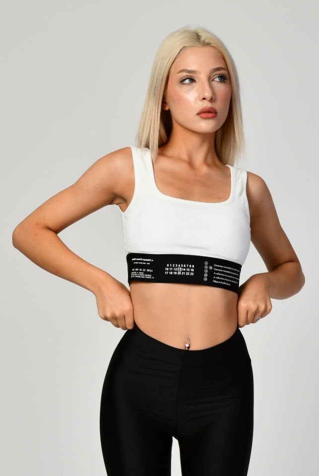 QUZU Lastik Detaylı Crop Top Atlet  - Beyaz