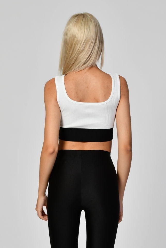 QUZU Lastik Detaylı Crop Top Atlet  - Beyaz