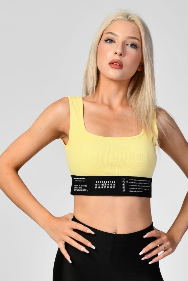 QUZU Lastik Detaylı Crop Top Atlet  - Sarı