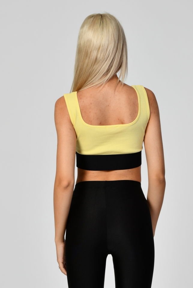 QUZU Lastik Detaylı Crop Top Atlet  - Sarı