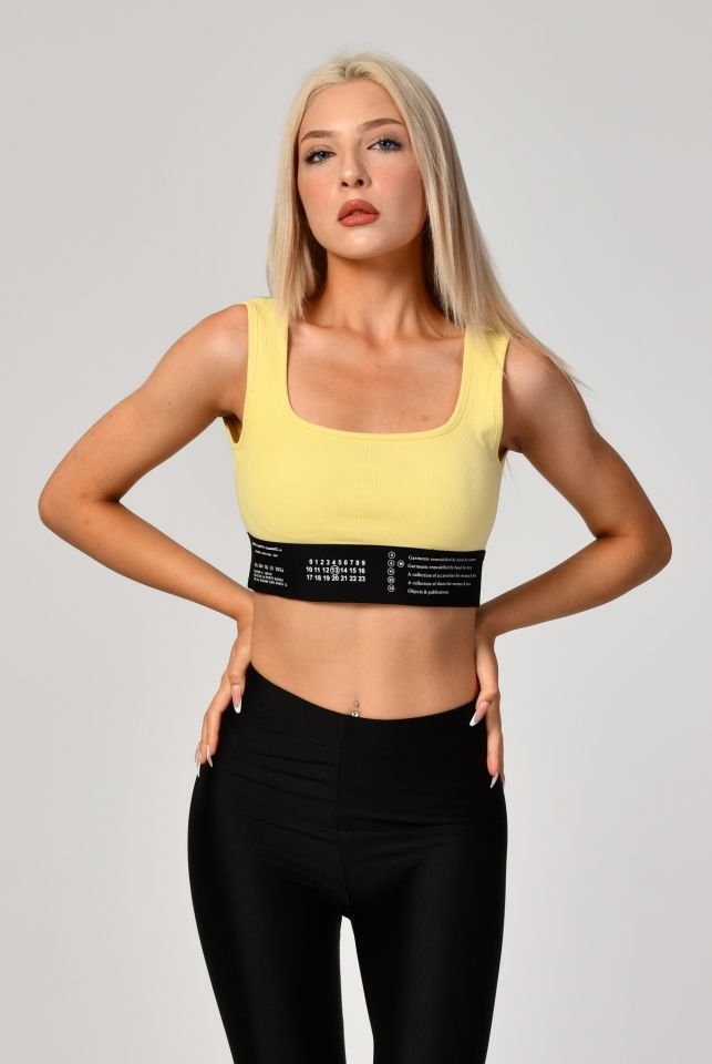QUZU Lastik Detaylı Crop Top Atlet  - Sarı