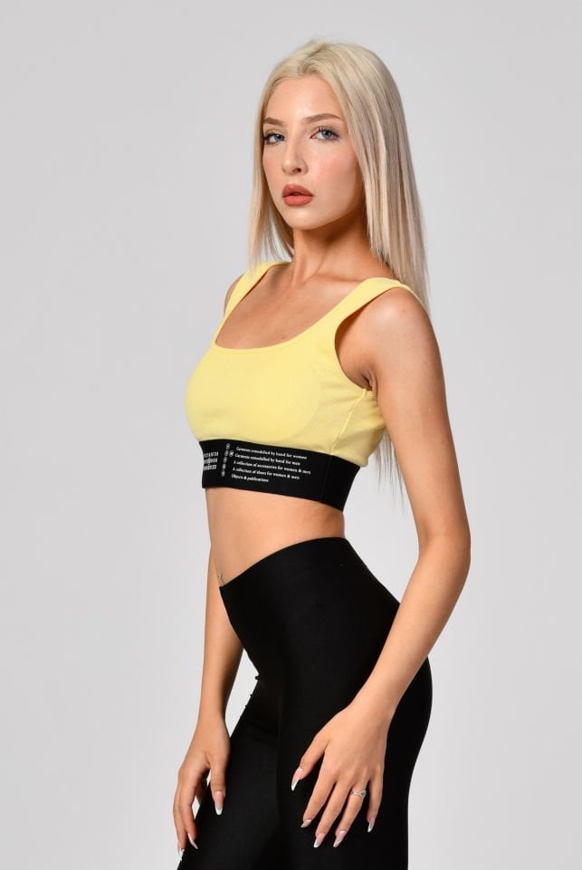 QUZU Lastik Detaylı Crop Top Atlet  - Sarı