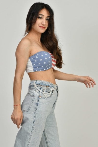 Moda1001 Amerikan Bayrağı Desenli Büstiyer  - Çok Renkli