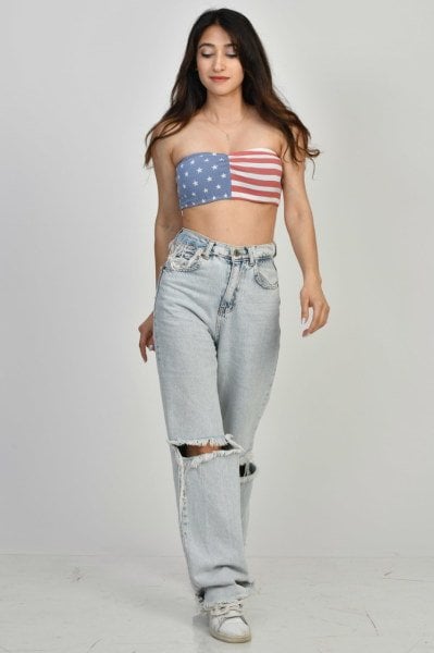 Moda1001 Amerikan Bayrağı Desenli Büstiyer  - Çok Renkli