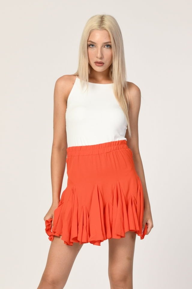 Bebe Plus Pileli Şort Etek  - Turuncu