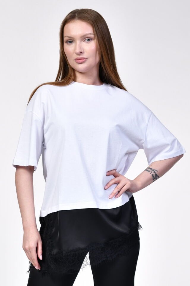 Quzu Asimetrik T-Shirt  - Beyaz