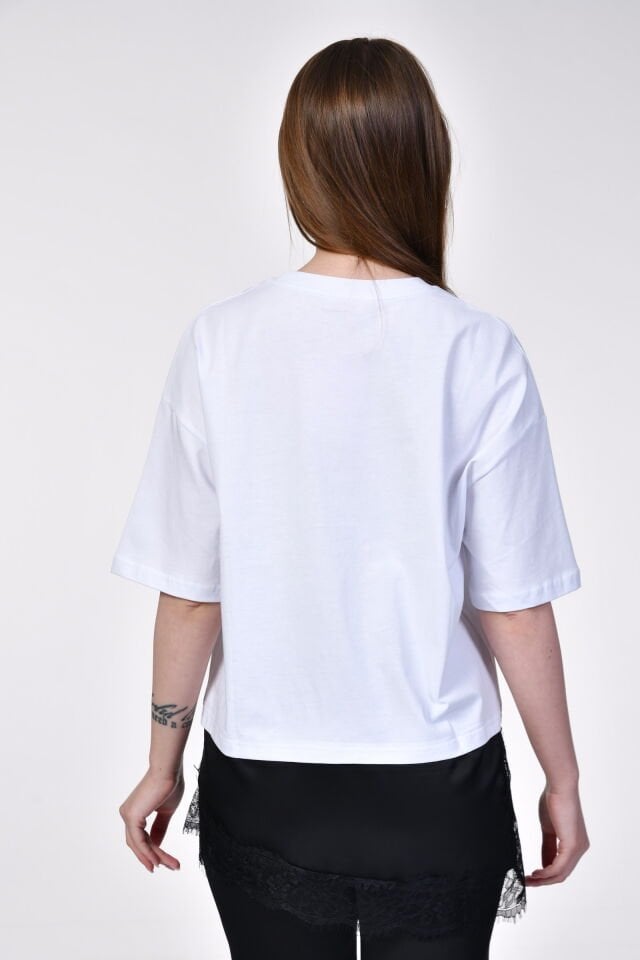 Quzu Asimetrik T-Shirt  - Beyaz