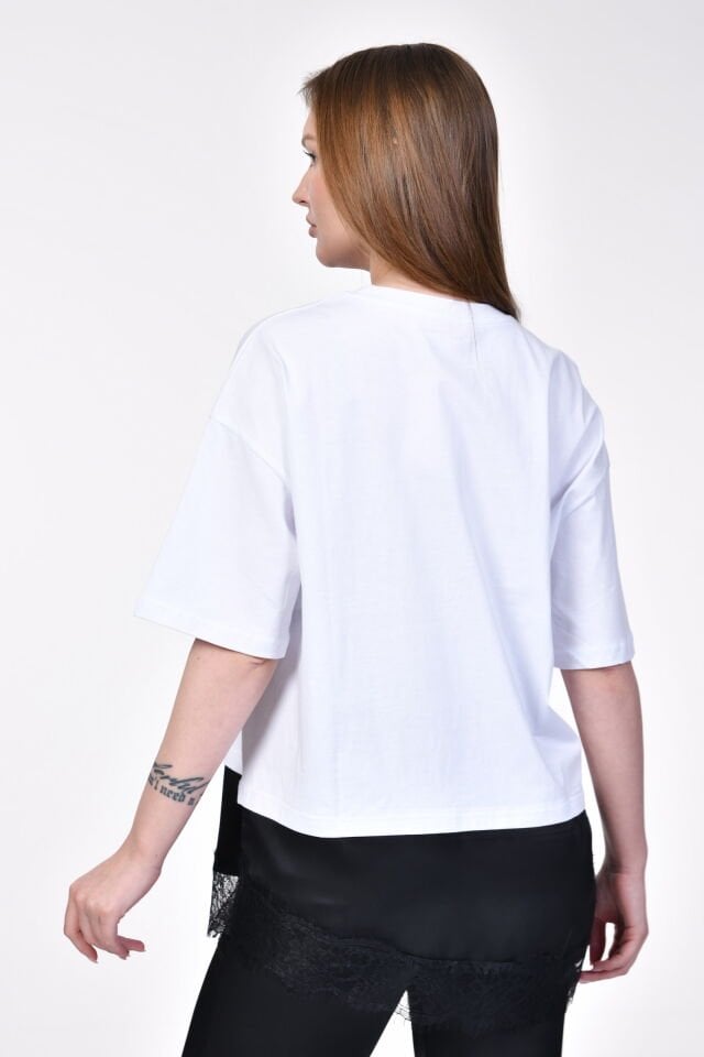 Quzu Asimetrik T-Shirt  - Beyaz